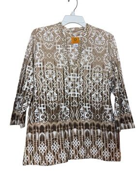 Ruby Rd. Embellished V-Neck Geometric Print Tunic NWT Size L